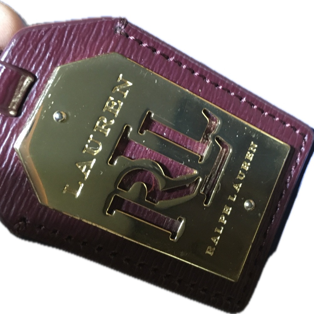 RALPH LAUREN Cranberry Leather Gold Tone KEY FOB BAG CHARM KEYCHAIN HANG TAG
